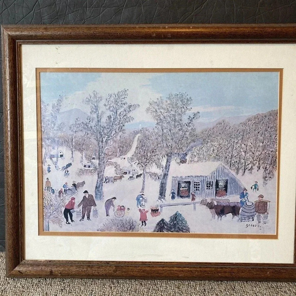 Grandma Moses 22" x 18” Art Framed Sugar Time 1979 Village Family’s Live Time - Picture 5 of 8